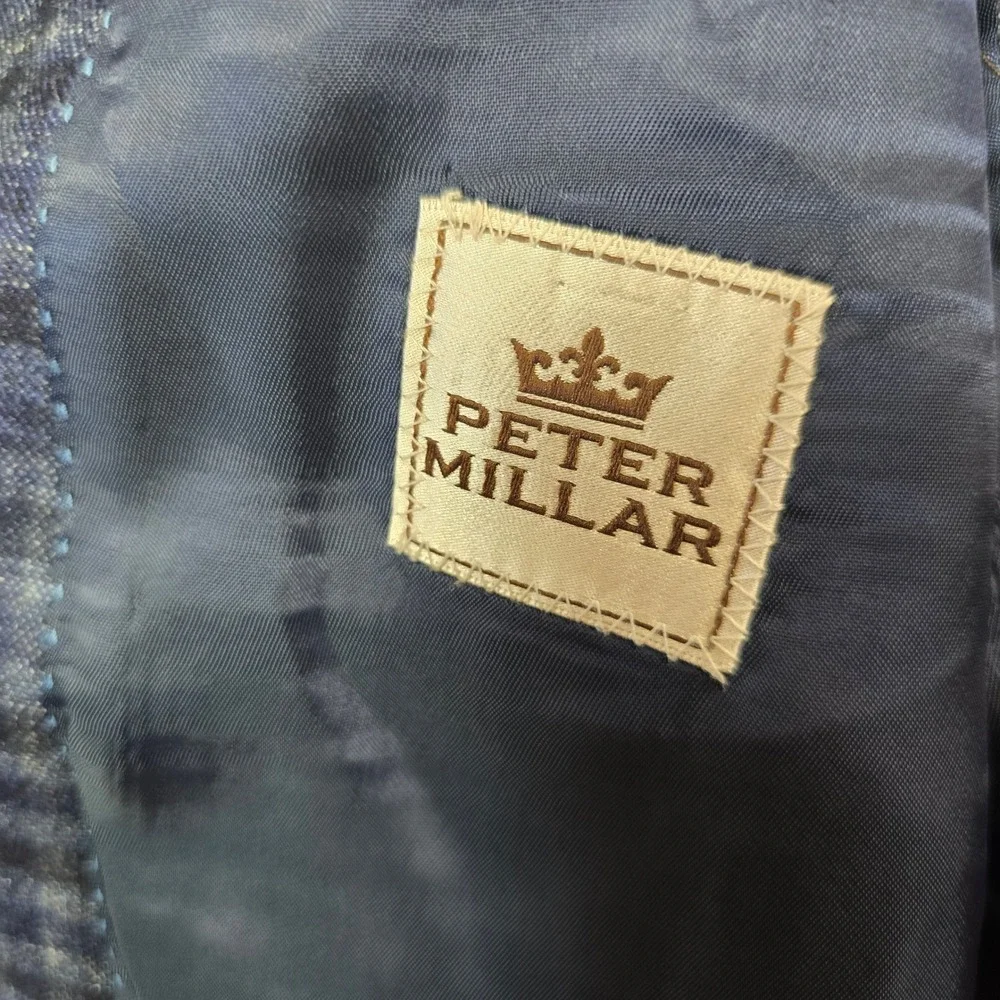 Peter Millar Loro Piana Windowpane Sport Coat Mens 44T Wool Silk Linen Cashmere